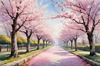 Printable Cherry Blossom Trees with Falling Petals in Forest
