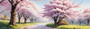 Printable Cherry Blossom Trees with Falling Petals in Forest