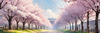 Printable Cherry Blossom Trees with Falling Petals in Forest