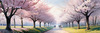 Printable Cherry Blossom Trees with Falling Petals in Forest