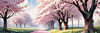 Printable Cherry Blossom Trees with Falling Petals in Forest