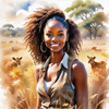 Printable Art of Animal Lover Girl with Earth-Toned Vest in Sunny Field