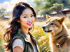 Printable Art of Animal Lover Girl with Earth-Toned Vest in Sunny Field
