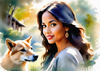 Printable Art of Animal Lover Girl with Earth-Toned Vest in Sunny Field