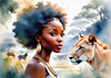 Printable Art of Animal Lover Girl with Earth-Toned Vest in Sunny Field