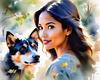 Printable Art of Animal Lover Girl with Earth-Toned Vest in Sunny Field