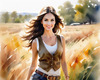 Printable Art of Animal Lover Girl with Earth-Toned Vest in Sunny Field