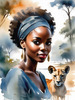 Printable Art of Animal Lover Girl with Earth-Toned Vest in Sunny Field
