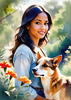 Printable Art of Animal Lover Girl with Earth-Toned Vest in Sunny Field