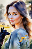 Printable Art of Animal Lover Girl with Earth-Toned Vest in Sunny Field