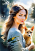 Printable Art of Animal Lover Girl with Earth-Toned Vest in Sunny Field