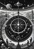 Surreal Black and White Cyberpunk looking at Celestial Zodiac Map with Clock Planets