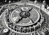 Surreal Black and White Cyberpunk looking at Celestial Zodiac Map with Clock Planets