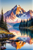 Snow-Capped Mountain Peaks Reflection at Dawn with Calm Lake Art Print