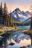 Snow-Capped Mountain Peaks Reflection at Dawn with Calm Lake Art Print