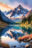 Snow-Capped Mountain Peaks Reflection at Dawn with Calm Lake Art Print