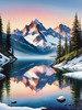 Snow-Capped Mountain Peaks Reflection at Dawn with Calm Lake Art Print