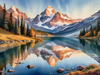 Snow-Capped Mountain Peaks Reflection at Dawn with Calm Lake Art Print