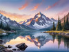 Snow-Capped Mountain Peaks Reflection at Dawn with Calm Lake Art Print