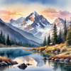 Snow-Capped Mountain Peaks Reflection at Dawn with Calm Lake Art Print