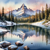 Snow-Capped Mountain Peaks Reflection at Dawn with Calm Lake Art Print