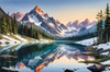 Snow-Capped Mountain Peaks Reflection at Dawn with Calm Lake Art Print