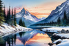 Snow-Capped Mountain Peaks Reflection at Dawn with Calm Lake Art Print