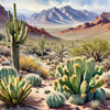 Realistic Desert Mountain Range with Cacti and Sagebrush Printable Art