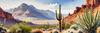 Realistic Desert Mountain Range with Cacti and Sagebrush Printable Art