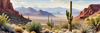 Realistic Desert Mountain Range with Cacti and Sagebrush Printable Art