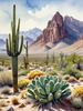 Realistic Desert Mountain Range with Cacti and Sagebrush Printable Art