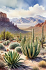 Realistic Desert Mountain Range with Cacti and Sagebrush Printable Art