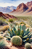 Realistic Desert Mountain Range with Cacti and Sagebrush Printable Art