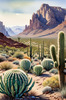 Realistic Desert Mountain Range with Cacti and Sagebrush Printable Art