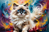 Expressive Ragdoll Cat in Dream State with Passionate Hues Art Print