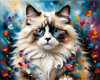 Expressive Ragdoll Cat in Dream State with Passionate Hues Art Print