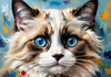 Expressive Ragdoll Cat in Dream State with Passionate Hues Art Print
