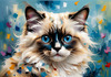 Expressive Ragdoll Cat in Dream State with Passionate Hues Art Print