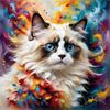 Expressive Ragdoll Cat in Dream State with Passionate Hues Art Print
