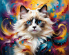Expressive Ragdoll Cat in Dream State with Passionate Hues Art Print