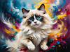 Expressive Ragdoll Cat in Dream State with Passionate Hues Art Print