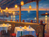 Impressionistic Art of a Dreamy Seaside Cafe with Lanterns and Distant Guitar Sound