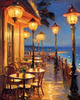 Impressionistic Art of a Dreamy Seaside Cafe with Lanterns and Distant Guitar Sound