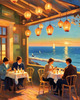 Impressionistic Art of a Dreamy Seaside Cafe with Lanterns and Distant Guitar Sound
