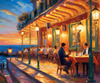 Impressionistic Art of a Dreamy Seaside Cafe with Lanterns and Distant Guitar Sound
