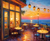 Impressionistic Art of a Dreamy Seaside Cafe with Lanterns and Distant Guitar Sound
