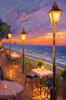 Impressionistic Art of a Dreamy Seaside Cafe with Lanterns and Distant Guitar Sound