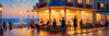 Impressionistic Art of a Dreamy Seaside Cafe with Lanterns and Distant Guitar Sound