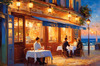Impressionistic Art of a Dreamy Seaside Cafe with Lanterns and Distant Guitar Sound