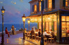 Impressionistic Art of a Dreamy Seaside Cafe with Lanterns and Distant Guitar Sound